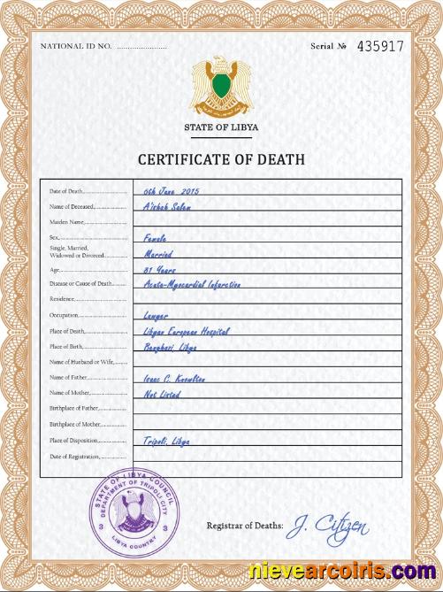 Libya vital record death certificate